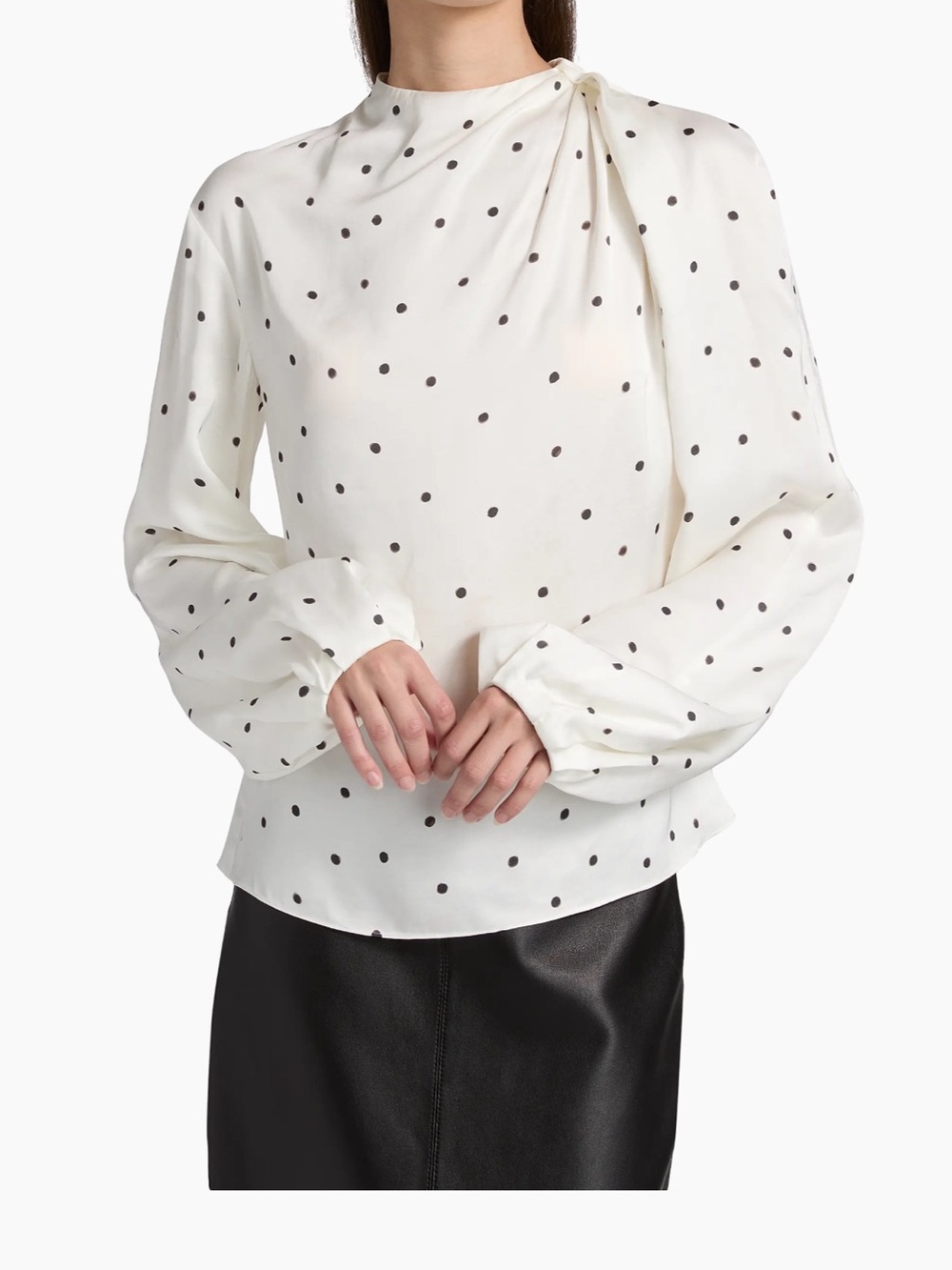 NWT A.L.C. Polka Dot Puff-Sleeve Blouse - White with Black Dots